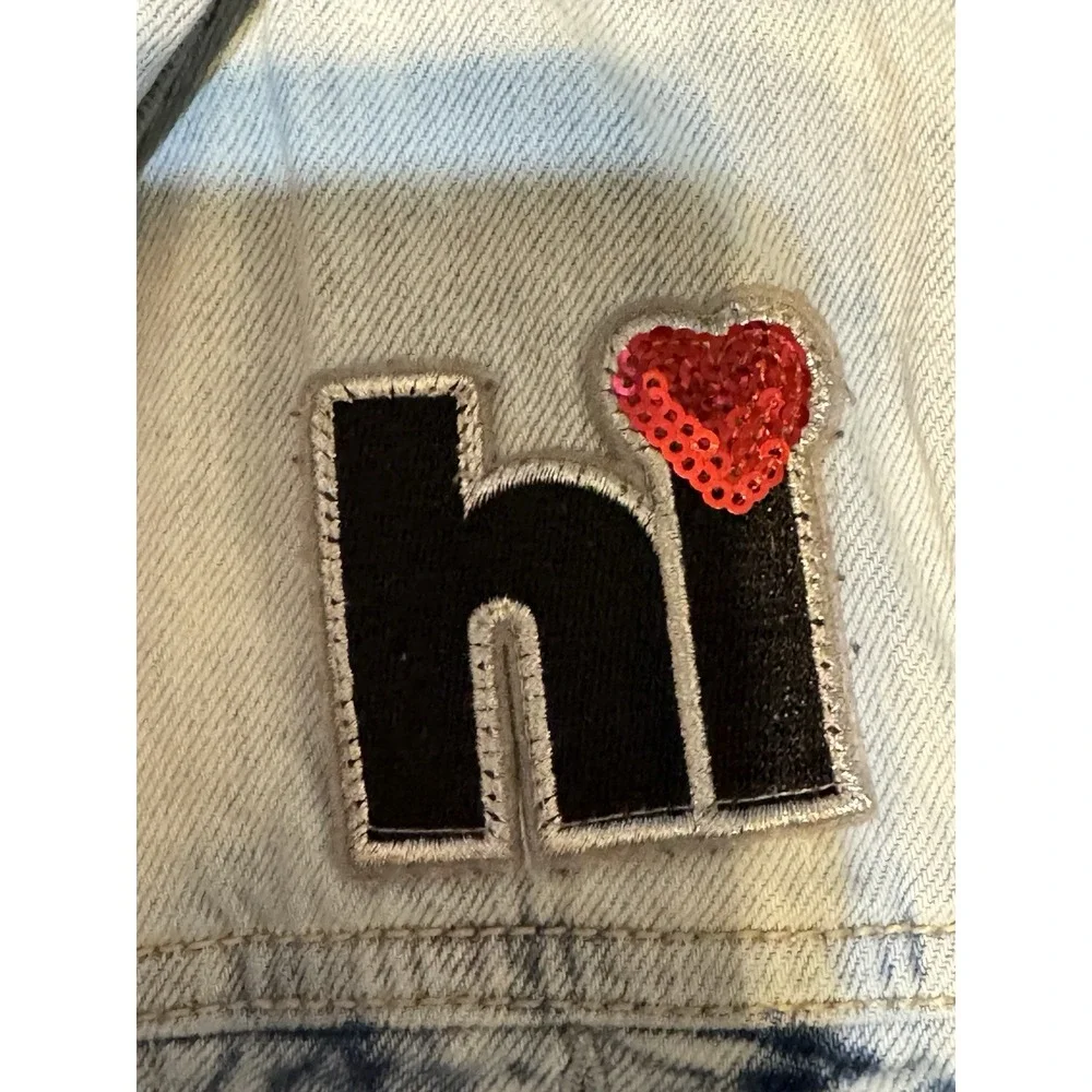 Gap Kids XL Emoji Patch Denim Jacket Light Wash Girl‎ 12-13Y Sequin Fun SPR18